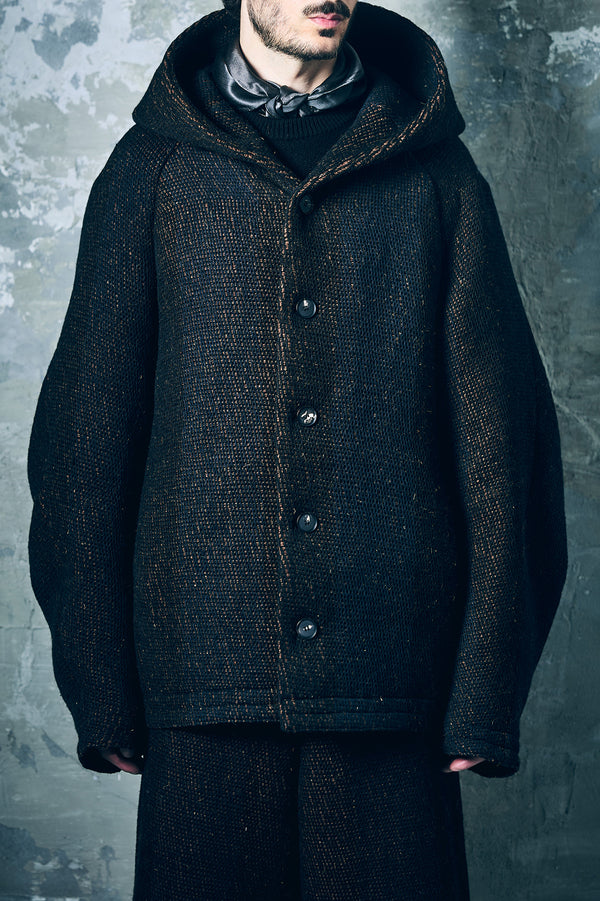 DEVOA Fall/Winter 2025 Button-up Hooded Jacket - DVA-CC-SVHWS-BLACK STRIPE